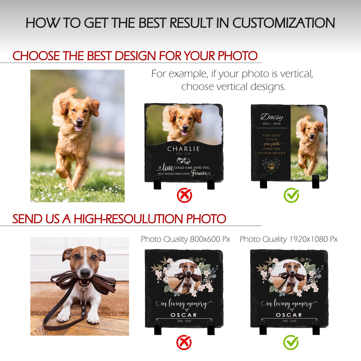 Pet Memorial Stone with Photo, 7 Sizes, 6 Designs | Pet Grave Marker, Pet Headstone | Dog Memorial Stone, Garden Memorial Stone,Weatherproof