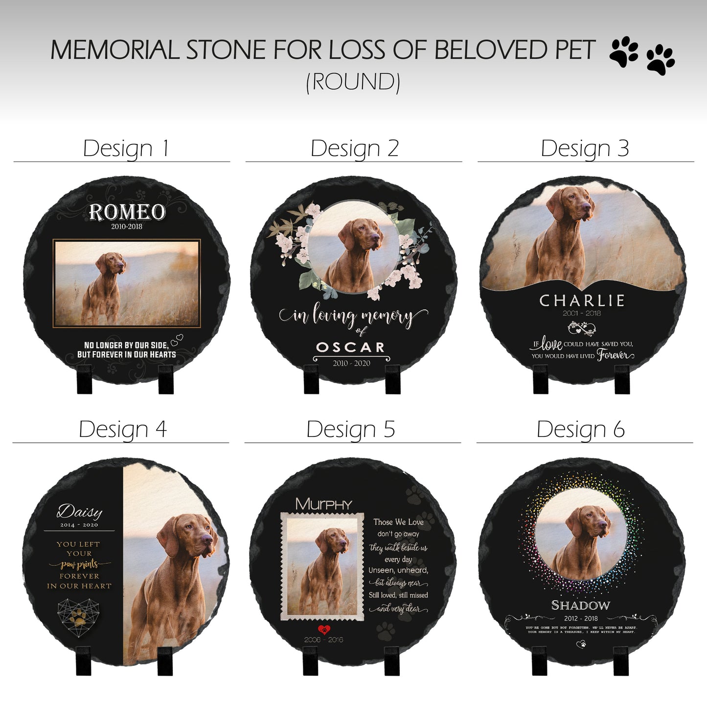 Pet Memorial Stone with Photo, 7 Sizes, 6 Designs | Pet Grave Marker, Pet Headstone | Dog Memorial Stone, Garden Memorial Stone,Weatherproof