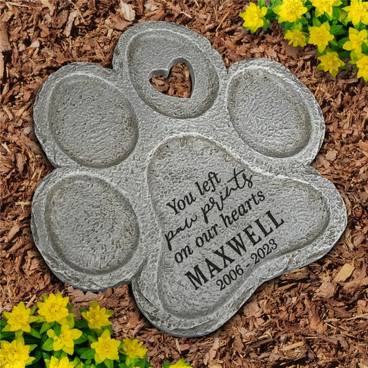 Engraved Paw Prints on Our Hearts Paw Print Shaped Personalized Pet Memorial Garden Stone Gift, Dog Grave Marker, Dog Passing Away Gift