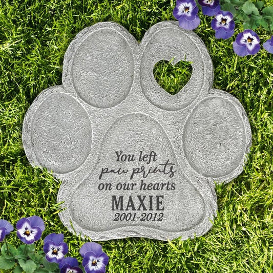 Engraved Paw Prints on Our Hearts Paw Print Shaped Personalized Pet Memorial Garden Stone Gift, Dog Grave Marker, Dog Passing Away Gift