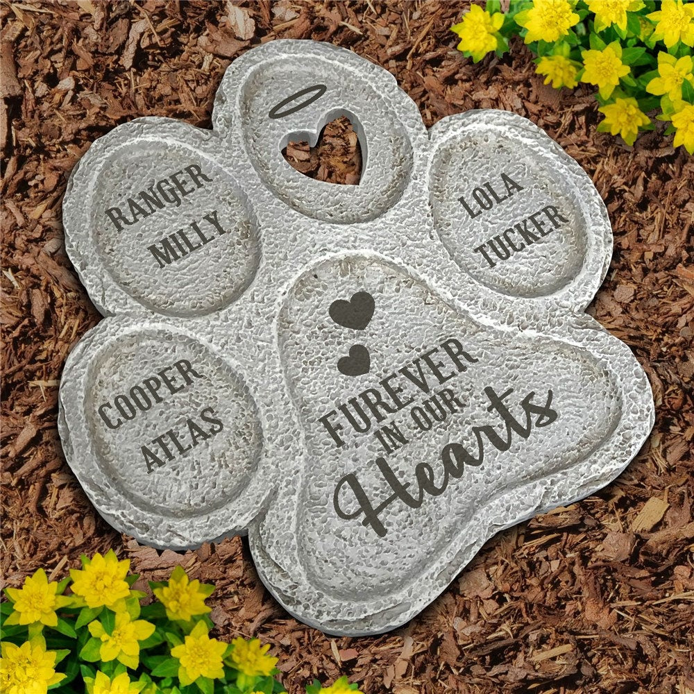 Dog Memorial Gift, Engraved in our Hearts Paw Print Stone, dog grave marker, multiple pet memorial gift, custom memorial stone, dog memorial