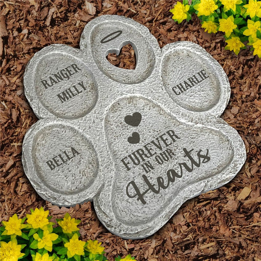 Dog Memorial Gift, Engraved in our Hearts Paw Print Stone, dog grave marker, multiple pet memorial gift, custom memorial stone, dog memorial