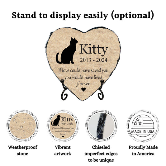 Heart Rock Memorial Cat Loss Gift, Personalized Slate Stone Grave Marker SD-32