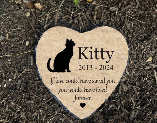 Heart Rock Memorial Cat Loss Gift, Personalized Slate Stone Grave Marker SD-32