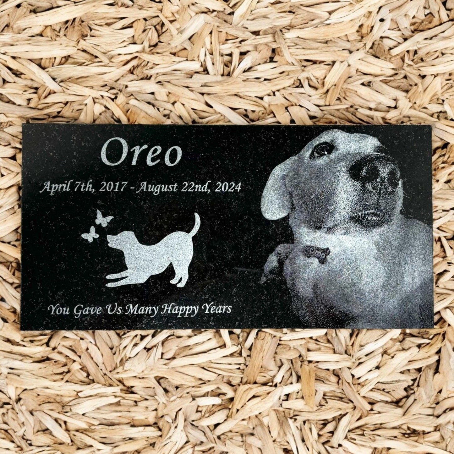 Pet Photo Black Granite Memorial Marker - Custom Laser Engraved