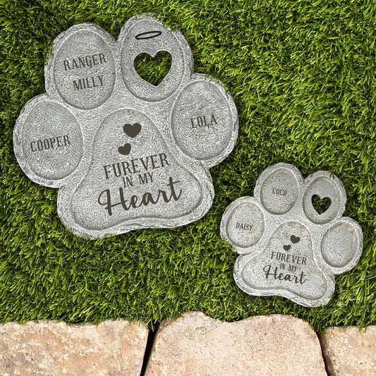 Dog Memorial Gift, Engraved in our Hearts Paw Print Stone, dog grave marker, multiple pet memorial gift, custom memorial stone, dog memorial