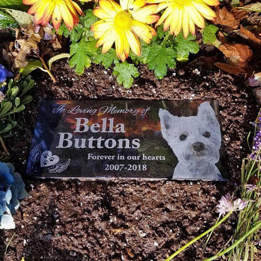 12x6 memorial Dog Tombstone, pet memorial with your dog/pet picture, graver marker, pet stone, dog headstone, ships for FREE within the US
