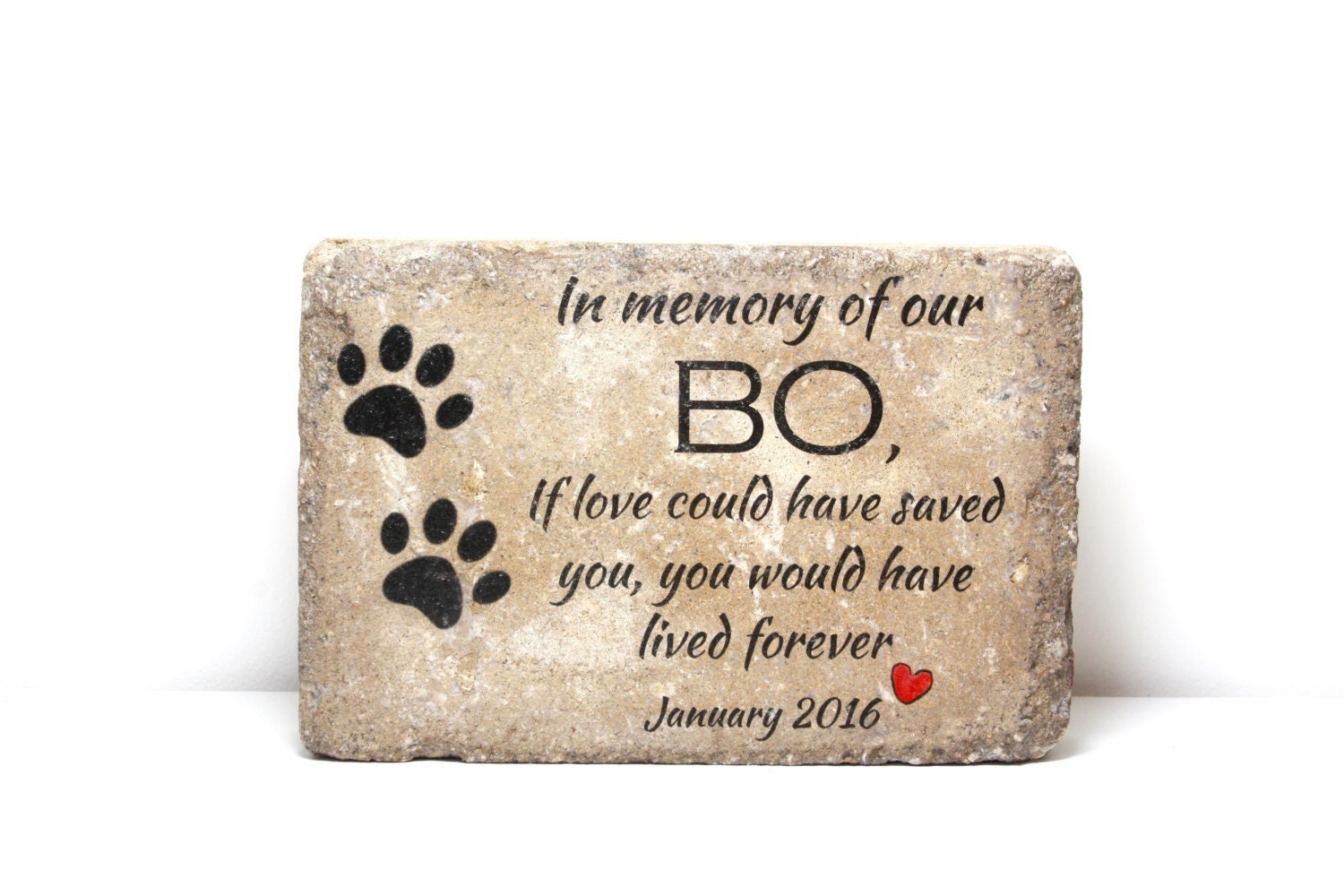 Pet Memorial Stone. 6x9 CUSTOM Burial Marker. Tumbled (Concrete) Paver Stone. Outdoor or Indoor Dog or Cat Memorial Stone. Pet Marker