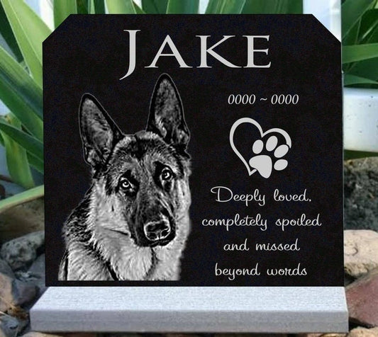Pet Memorial Stone Grave Marker Granite Headstone Custom Photo Personalized Engraved Garden Memorial Optional Heavy Base Stand