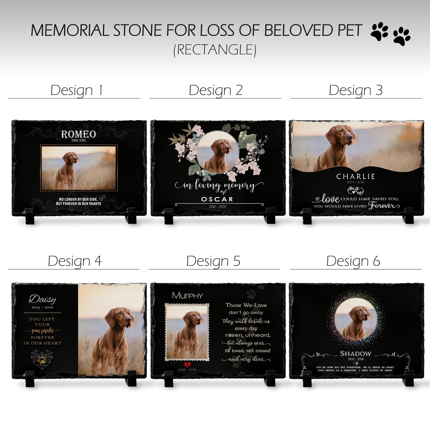 Pet Memorial Stone with Photo, 7 Sizes, 6 Designs | Pet Grave Marker, Pet Headstone | Dog Memorial Stone, Garden Memorial Stone,Weatherproof