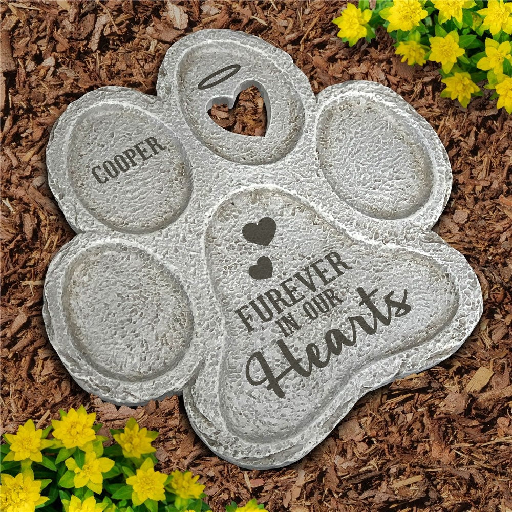 Dog Memorial Gift, Engraved in our Hearts Paw Print Stone, dog grave marker, multiple pet memorial gift, custom memorial stone, dog memorial