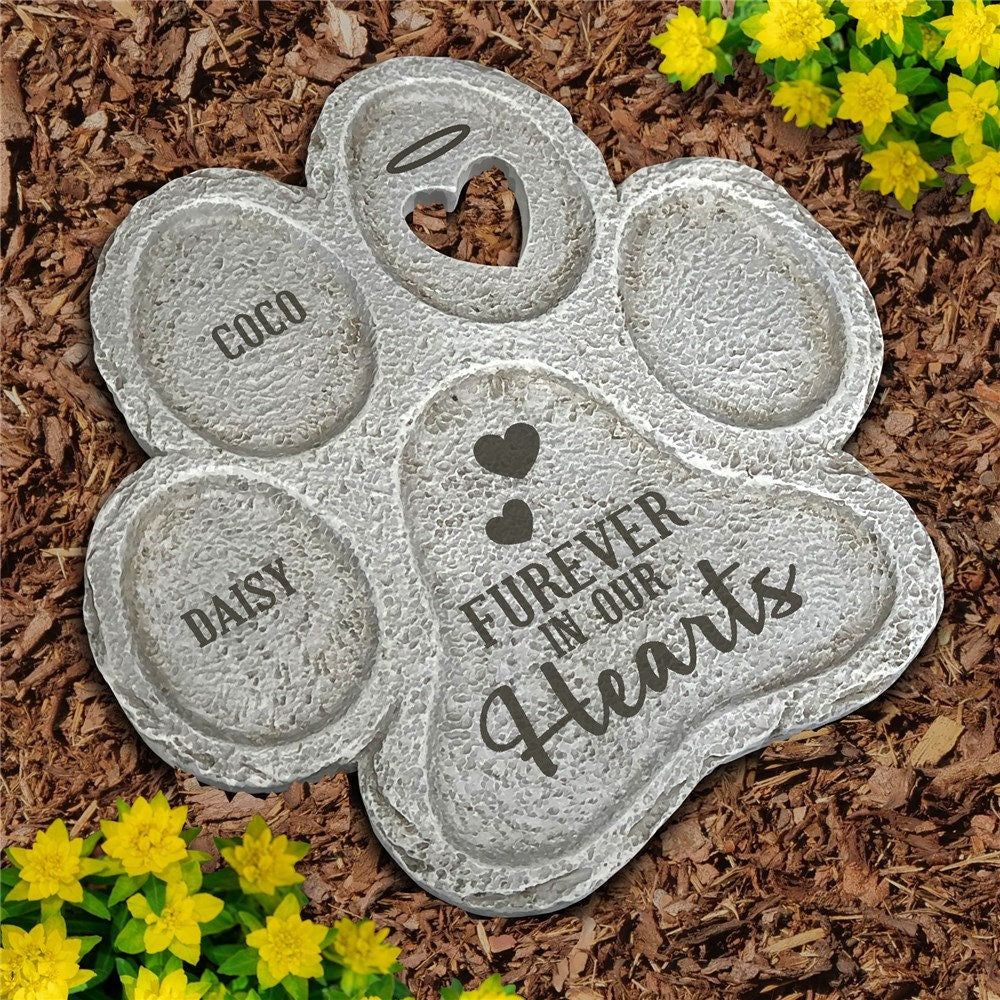 Dog Memorial Gift, Engraved in our Hearts Paw Print Stone, dog grave marker, multiple pet memorial gift, custom memorial stone, dog memorial
