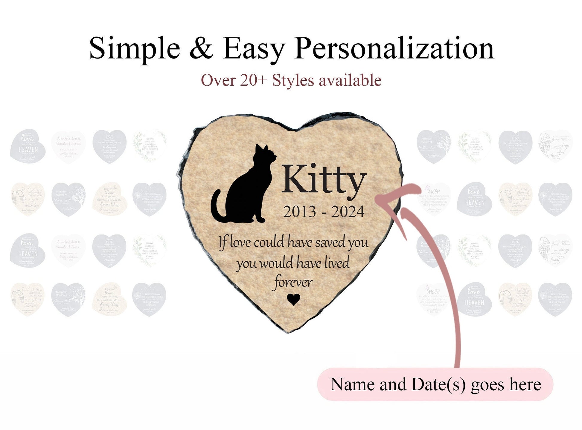 Heart Rock Memorial Cat Loss Gift, Personalized Slate Stone Grave Marker SD-32