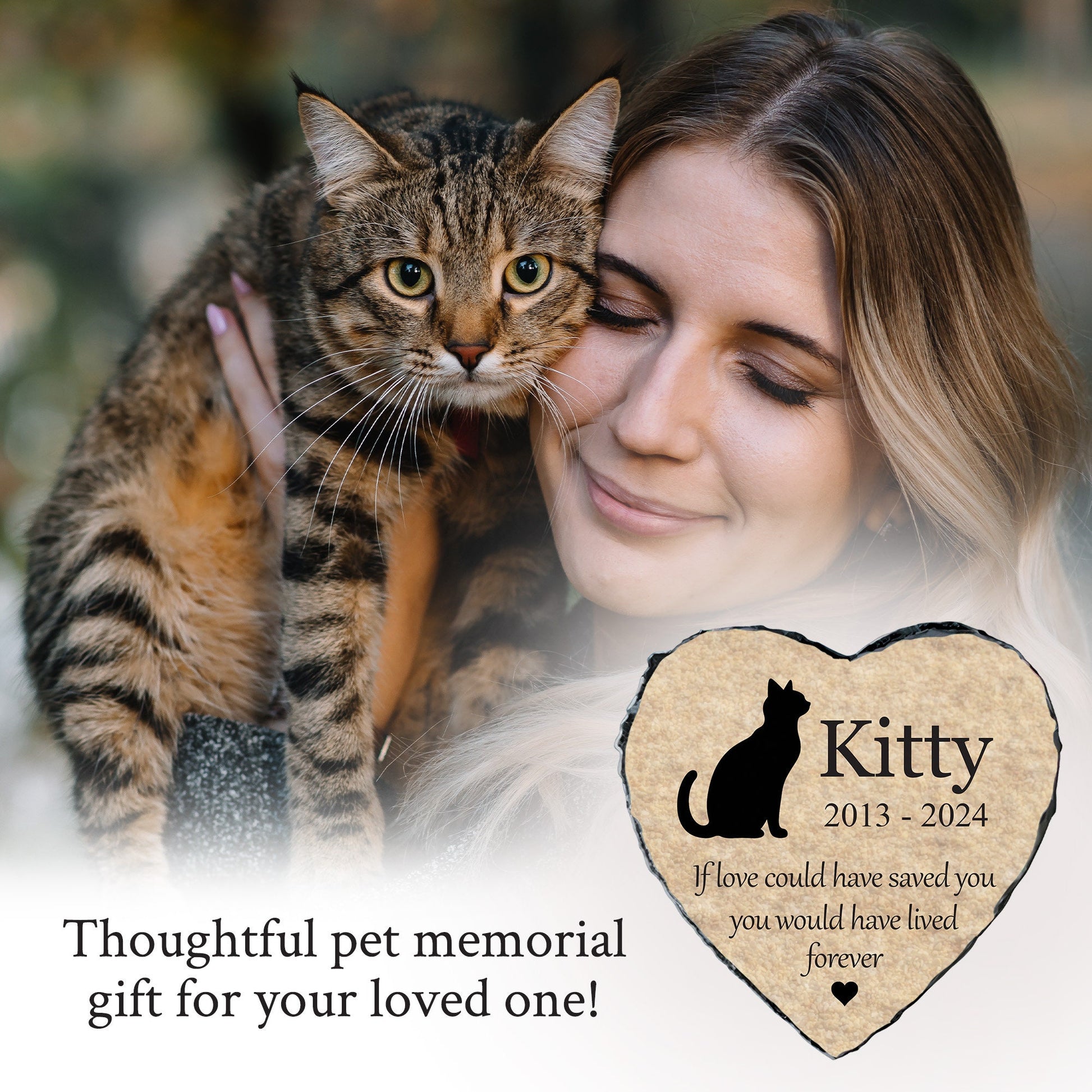 Heart Rock Memorial Cat Loss Gift, Personalized Slate Stone Grave Marker SD-32