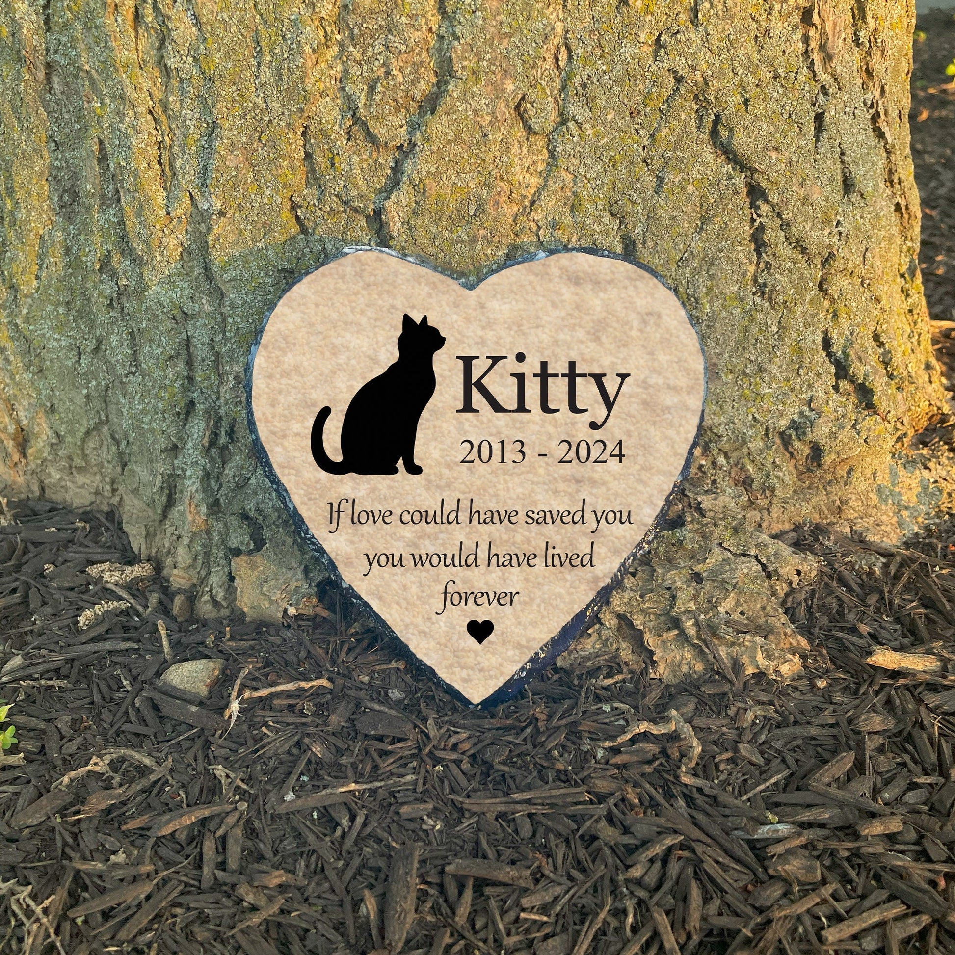 Heart Rock Memorial Cat Loss Gift, Personalized Slate Stone Grave Marker SD-32