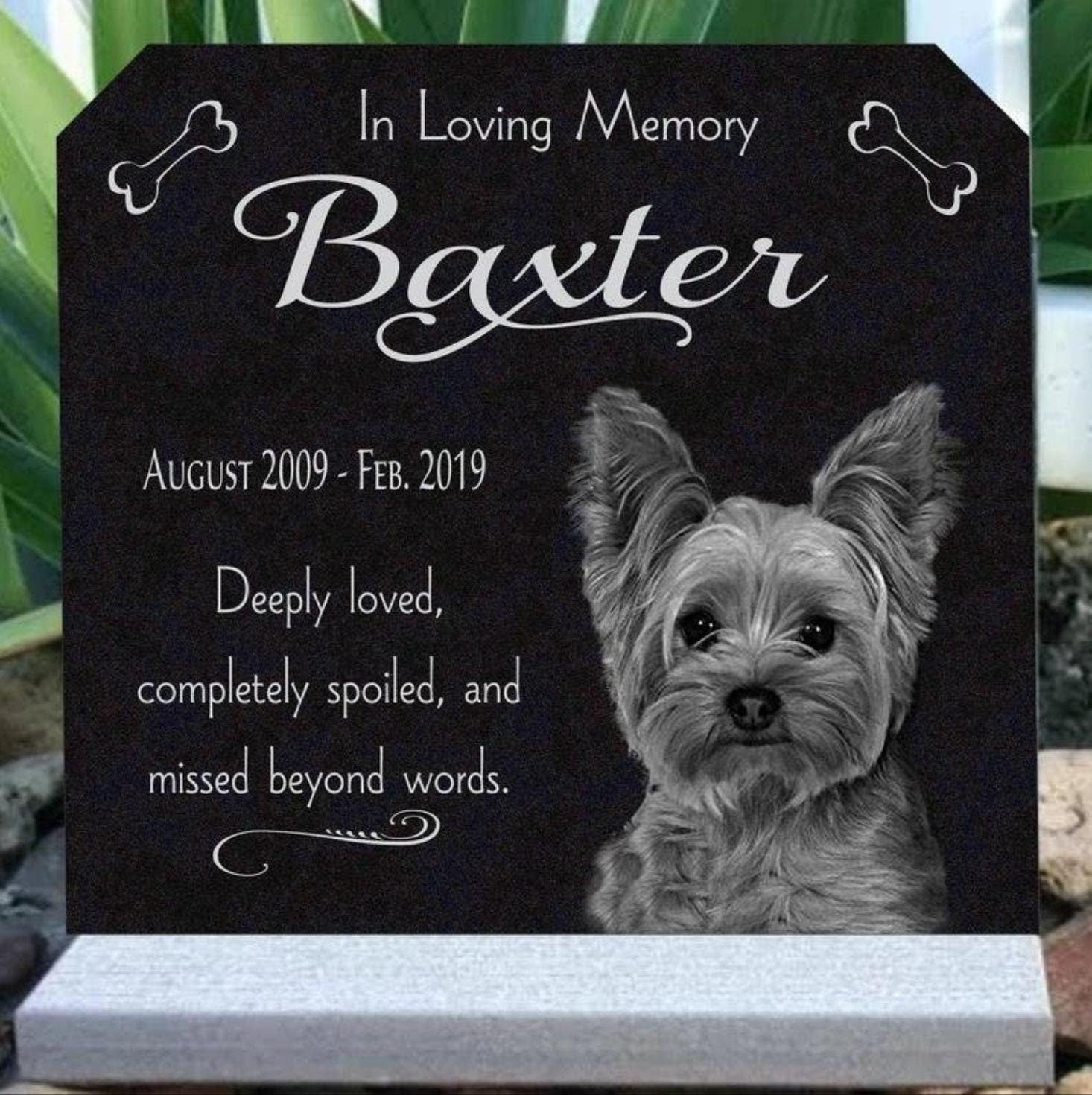 Pet Loss Memorial Stone with Custom Photo Engraved Granite Upright Dog Tombstone Grave Marker Outdoor Memorial Plaque