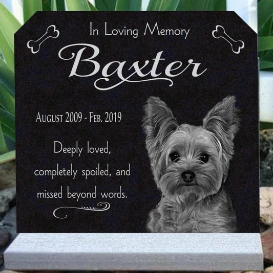 Pet Loss Memorial Stone with Custom Photo Engraved Granite Upright Dog Tombstone Grave Marker Outdoor Memorial Plaque