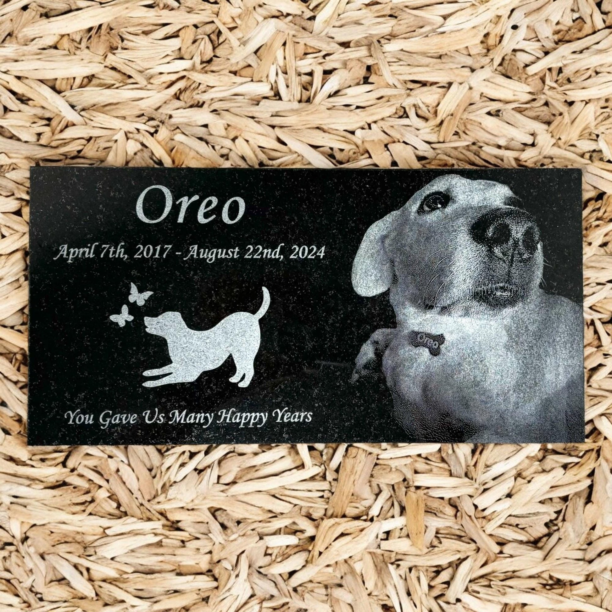 Pet Photo Black Granite Memorial Marker - Custom Laser Engraved
