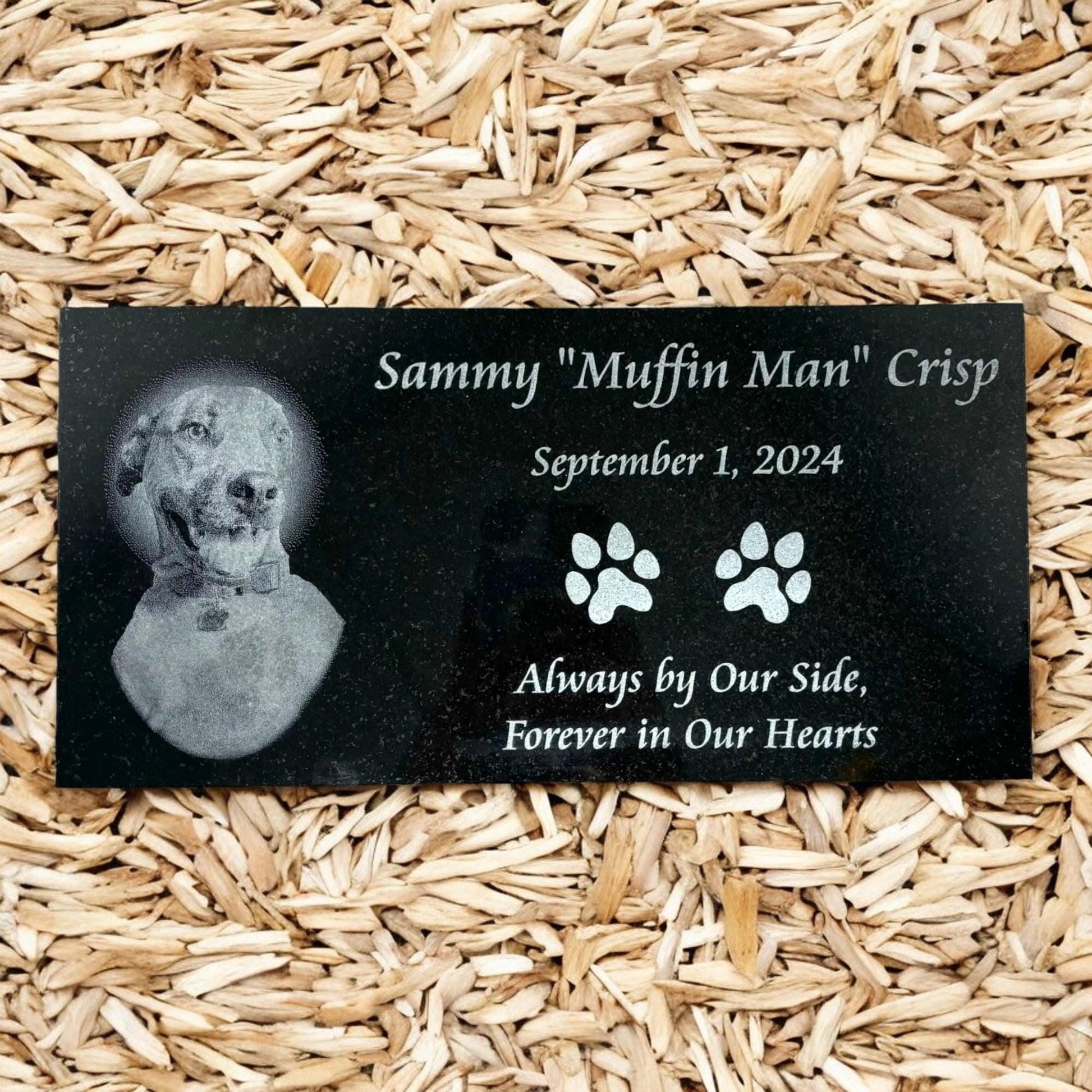 Pet Photo Black Granite Memorial Marker - Custom Laser Engraved