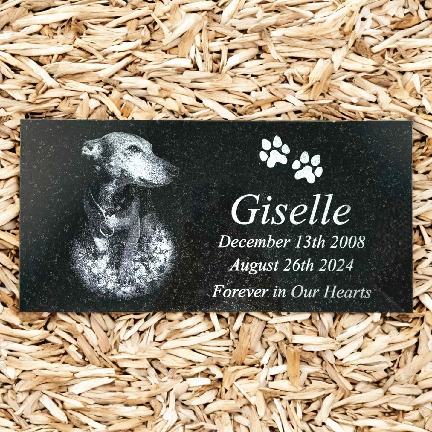 Pet Photo Black Granite Memorial Marker - Custom Laser Engraved
