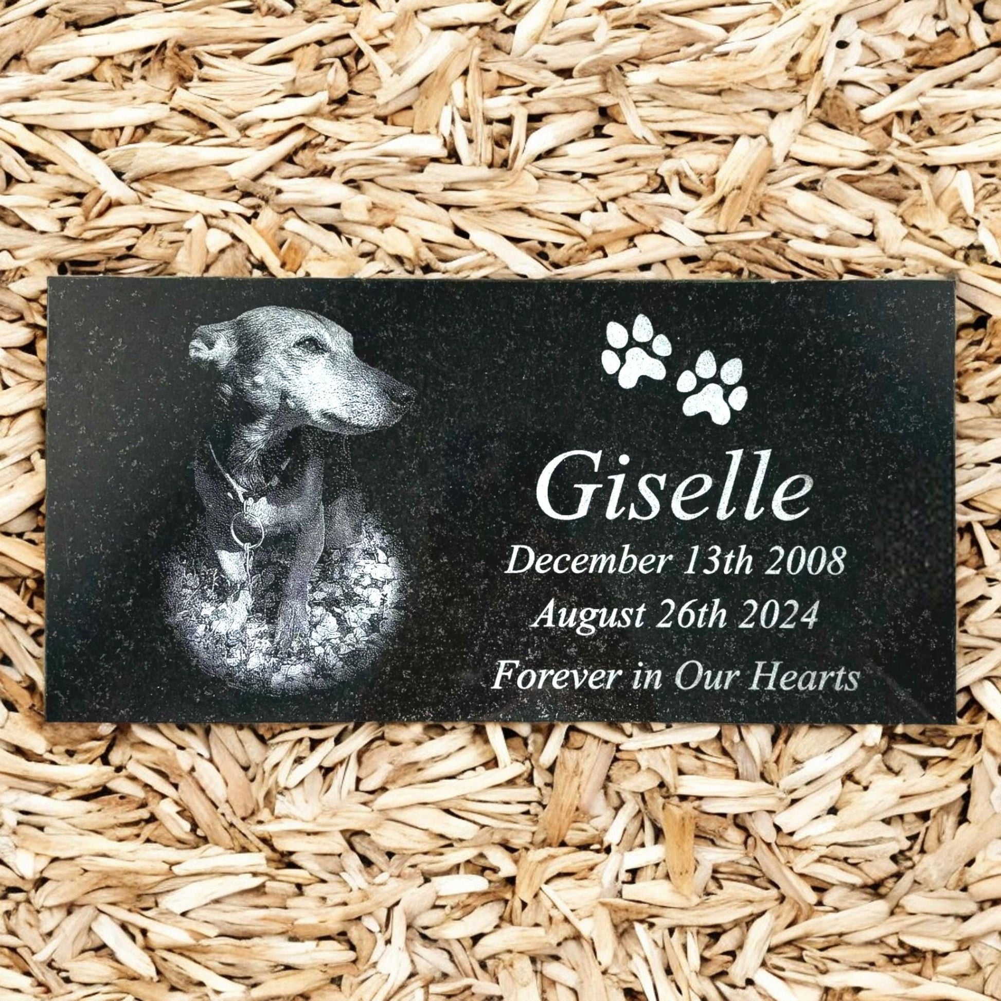 Pet Photo Black Granite Memorial Marker - Custom Laser Engraved