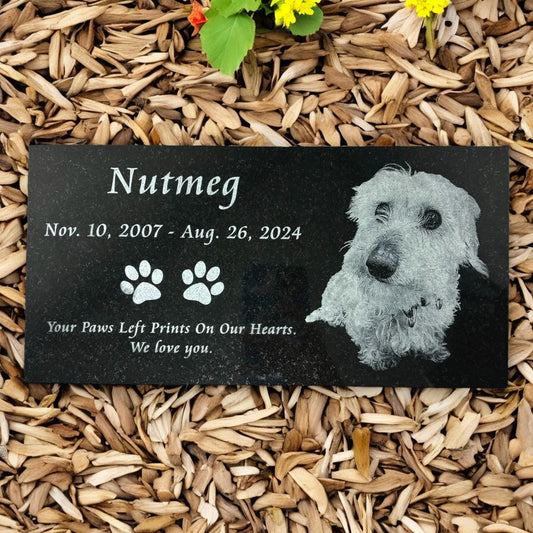 Pet Photo Black Granite Memorial Marker - Custom Laser Engraved