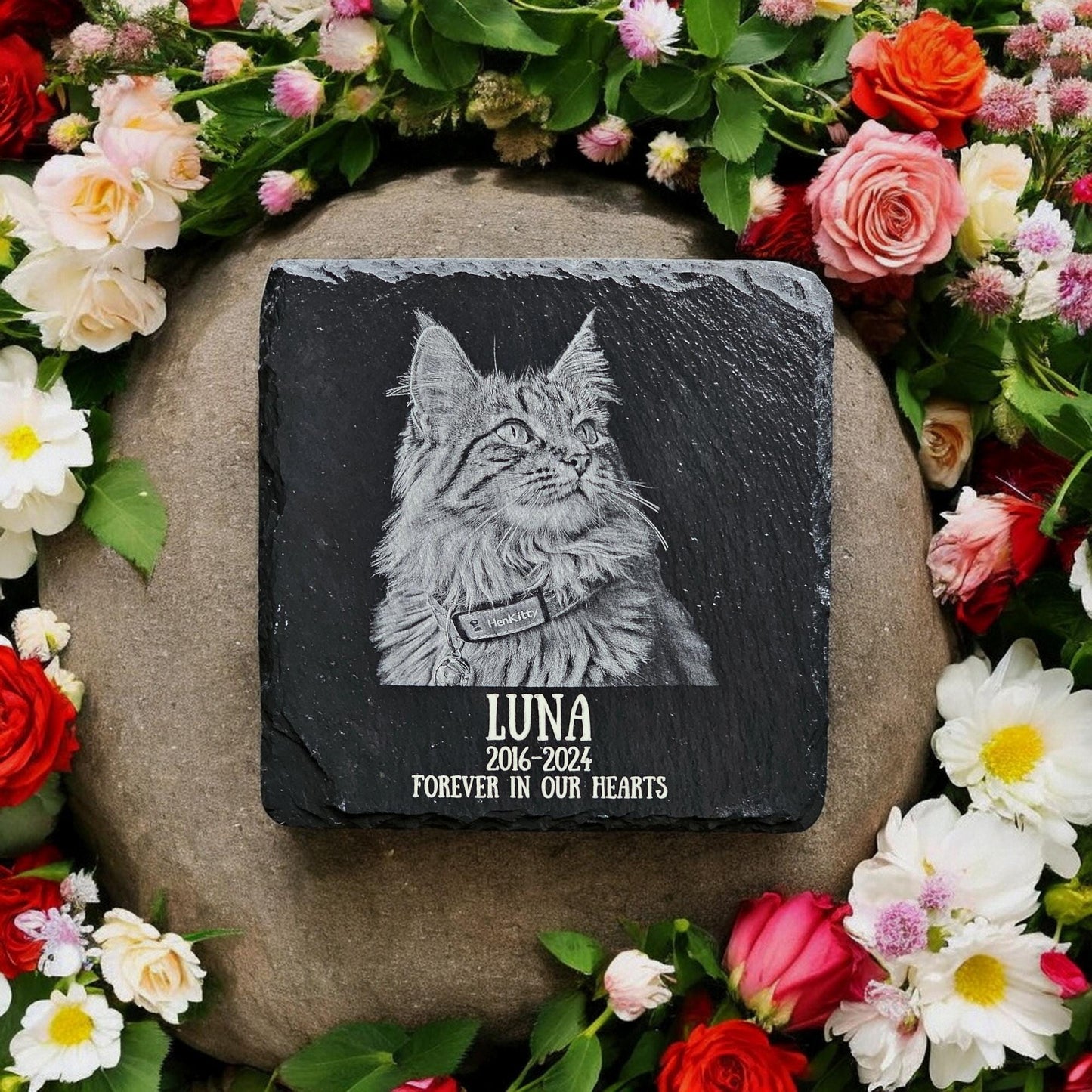Personalized Pet Memorial Stone – Custom Dog, Cat, or Pet Headstone, Laser Engraved Slate Plaque for Garden or Grave, Custom Keepsake Gift
