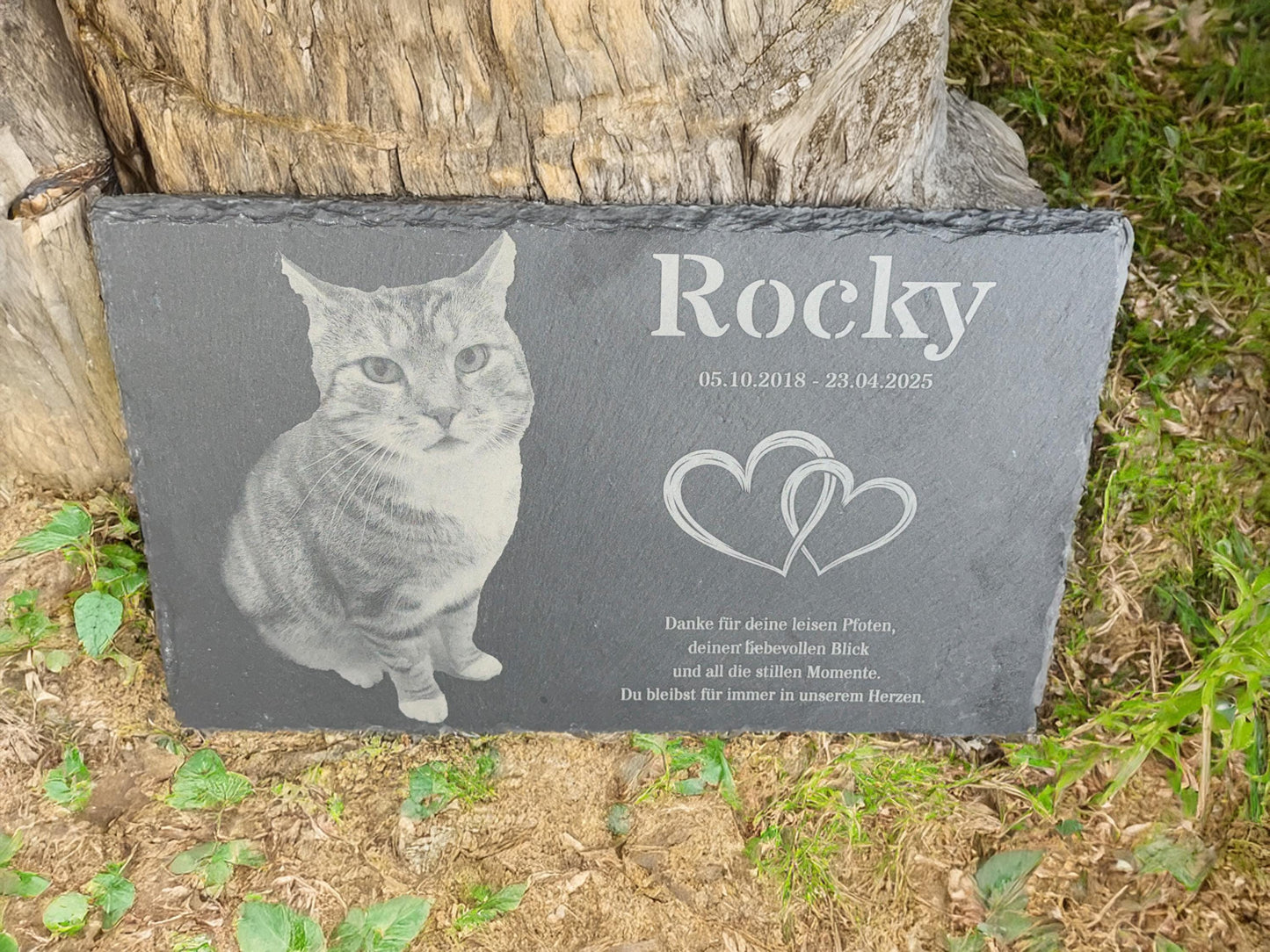 Personalized pet memorial stone with photo and text – slate tombstone, individual pet memorial plaque, rainbow bridge