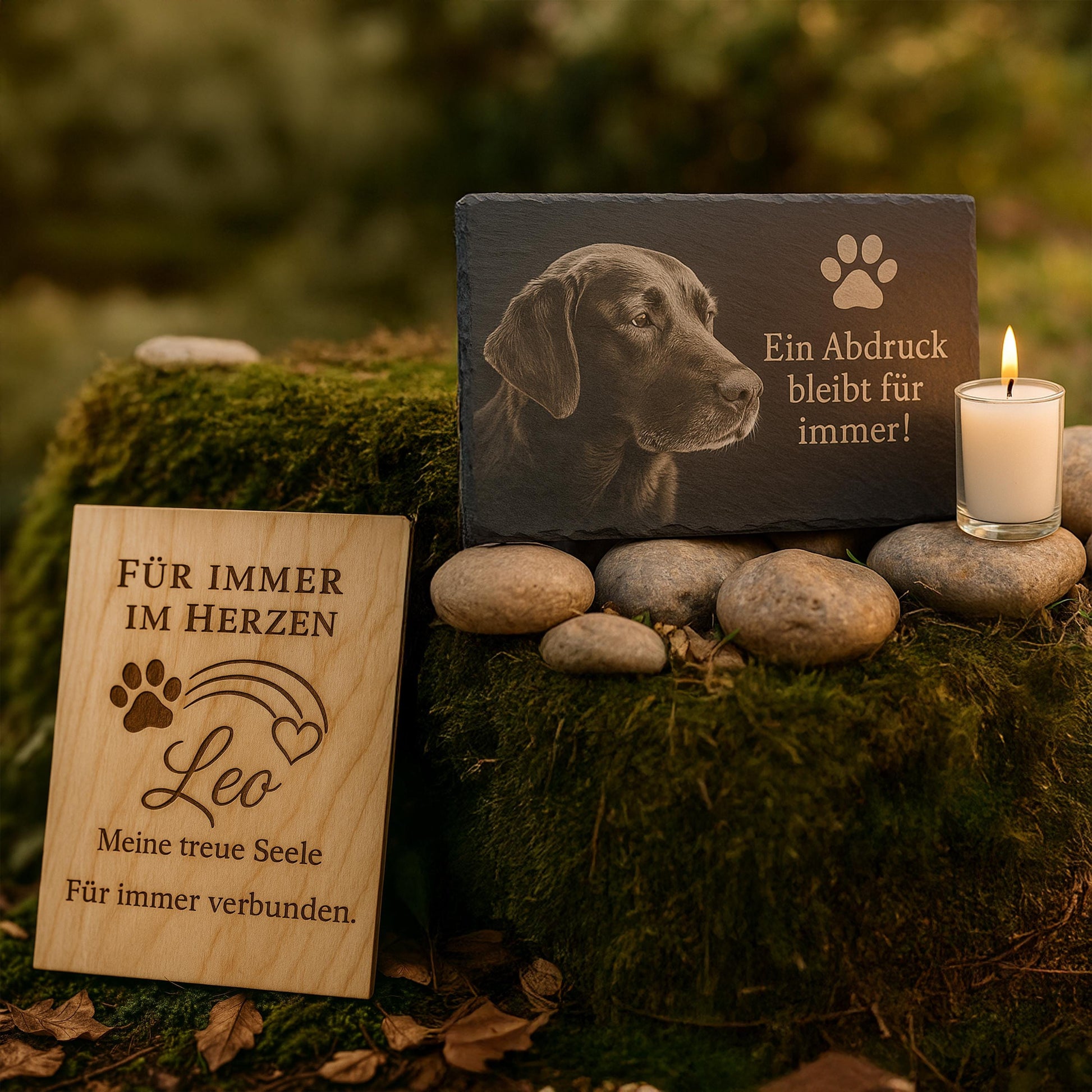 Personalized pet memorial stone with photo and text – slate tombstone, individual pet memorial plaque, rainbow bridge