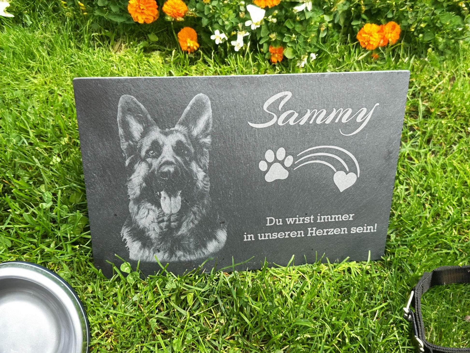 Personalized pet memorial stone with photo and text – slate tombstone, individual pet memorial plaque, rainbow bridge