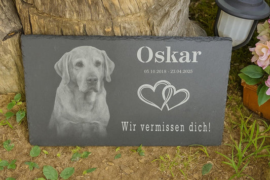 Personalized pet memorial stone with photo and text – slate tombstone, individual pet memorial plaque, rainbow bridge